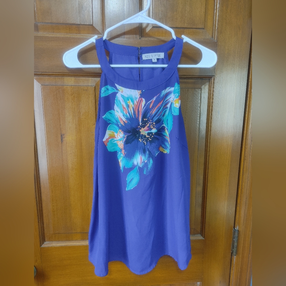 Rose & Thyme Indigo Floral Women's Top